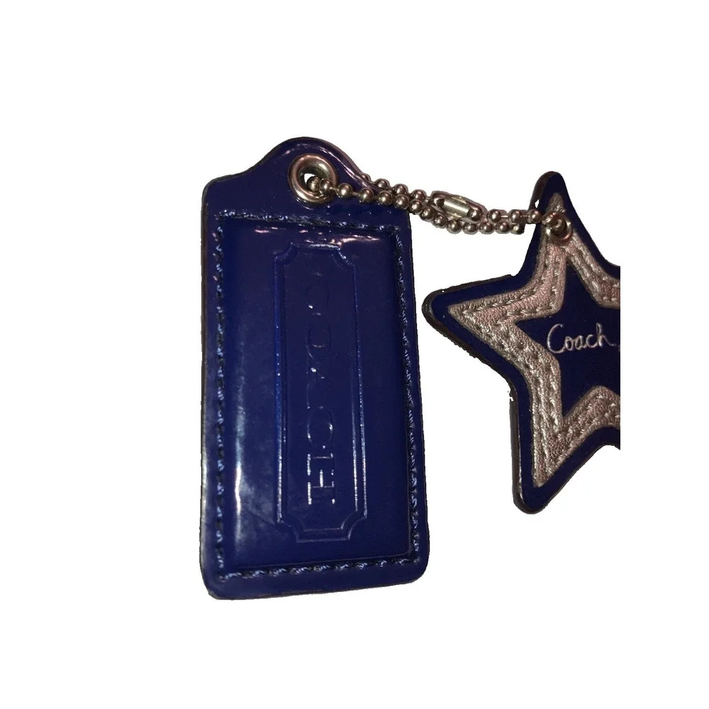 Coach Leather 2 Bag Charms Star Logo Leather Navy Silver Keychain